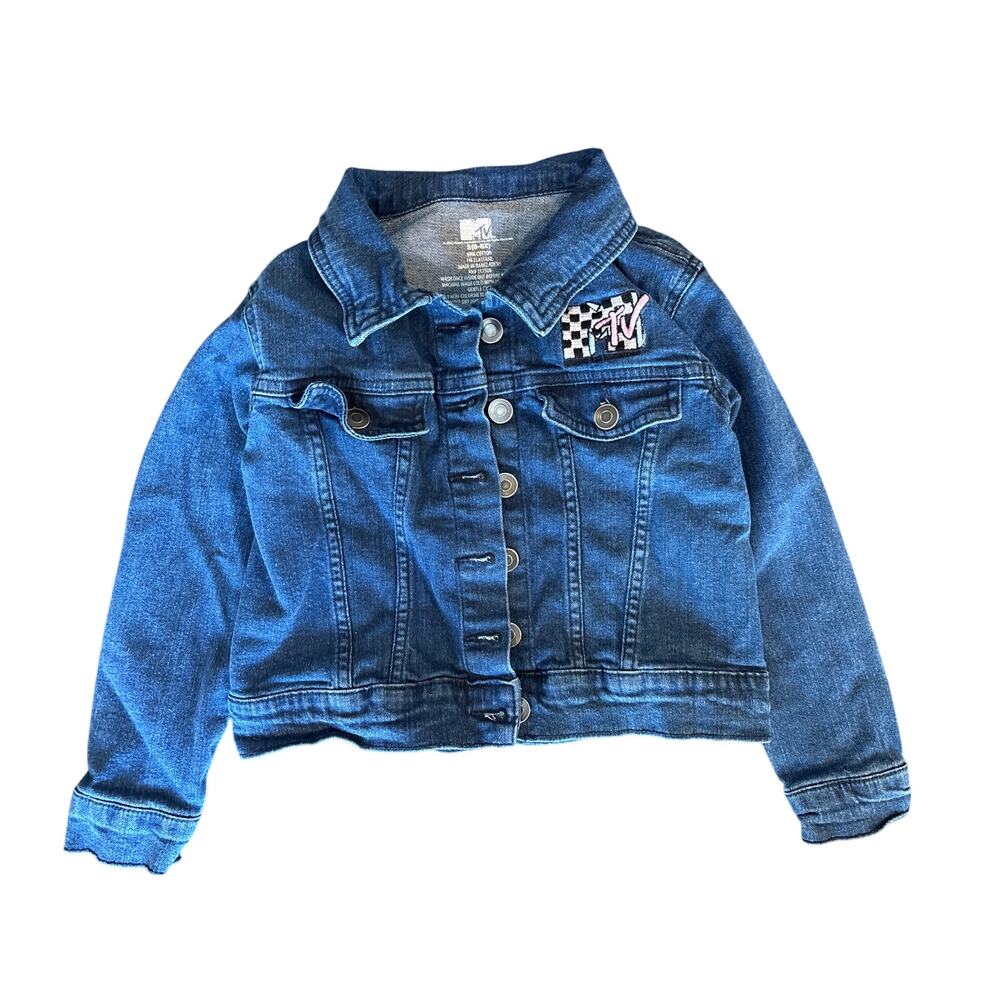 MTV Denim Jean jacket youth size 6 retro embroidered printed music television
